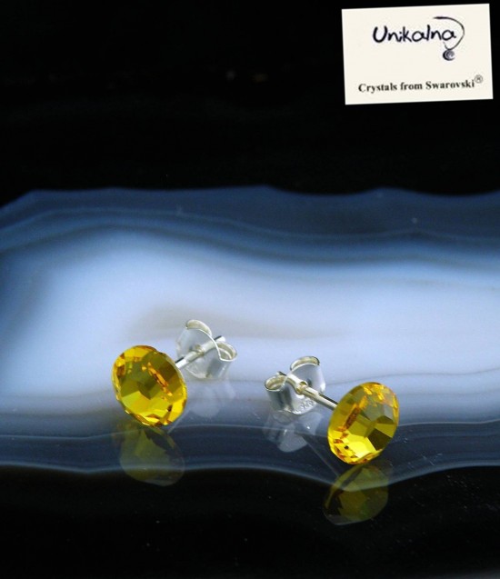 CITRINE EARRINGS - 7mm - сребърни обици с кристали Swarovski