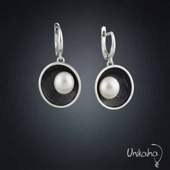 Сребърни обеци Patina Pearl